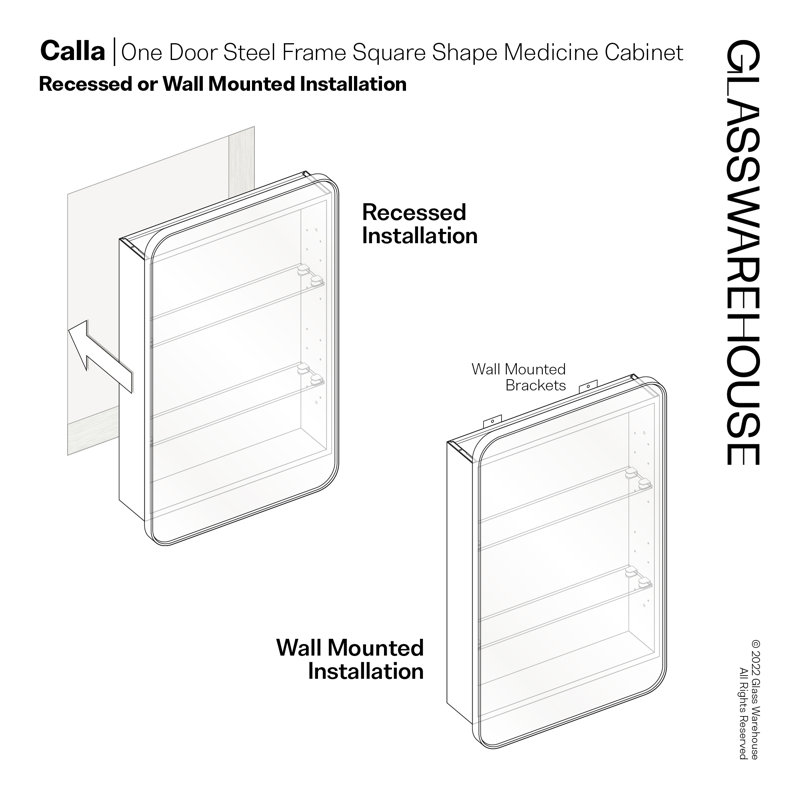 Glass Warehouse Stainless Steel Recessed Framed Single Door Medicine